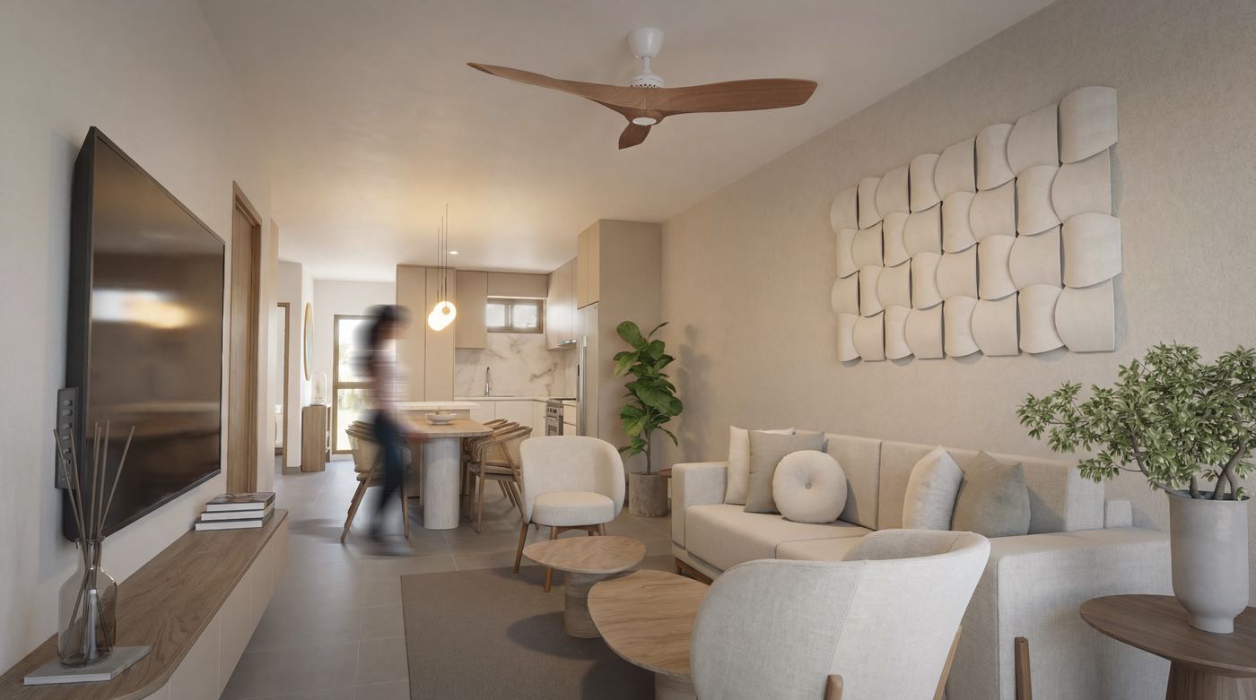 Living room and kitchen