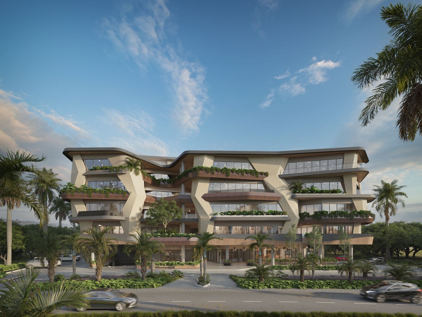 Level Business Center — Rear parallel view
